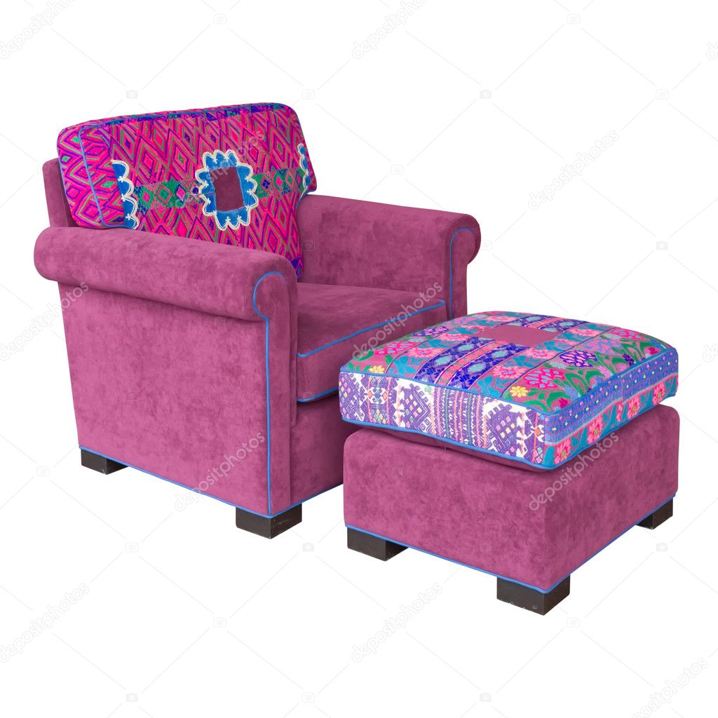 Pink Fabric armchair and stool