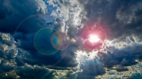 Sunlight on Cloudy sky with flare light