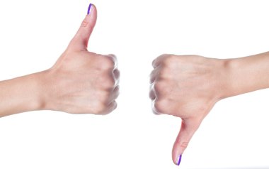 Female hands showing thumbs up and down clipart