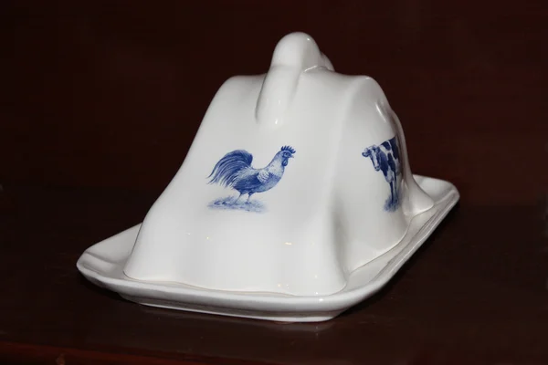 Blue and White Butter Dish. — Stock Photo, Image