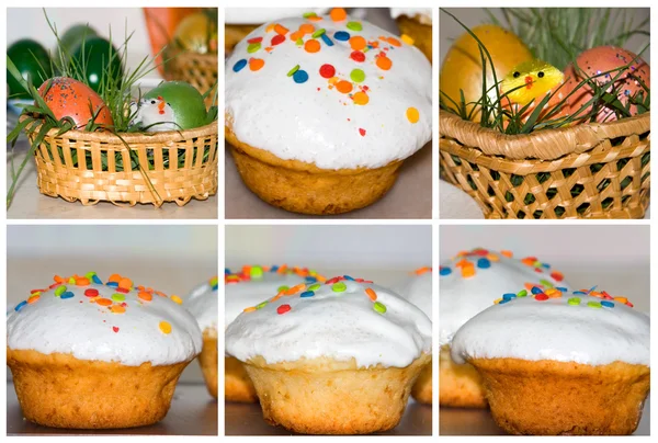 Collage de pasteles y huevos de Pascua Fotos de stock
