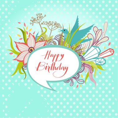 Happy birthday card with bird clipart