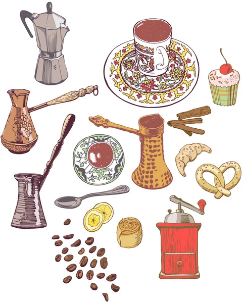 Accesorios de cocina para el café. Un conjunto de objetos . — Archivo Imágenes Vectoriales