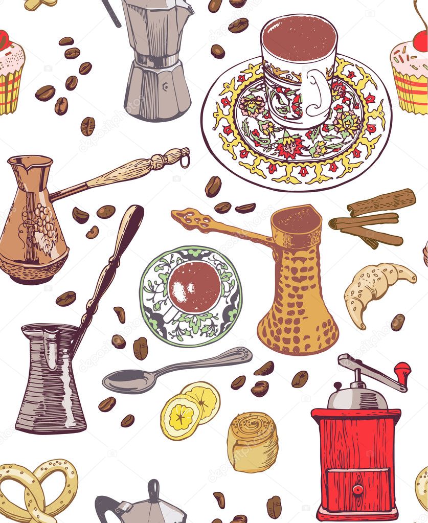 Coffee seamless pattern. colored