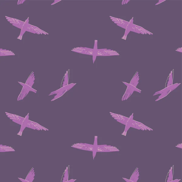 The birds circling in the night sky. Seamless pattern — Stock Vector