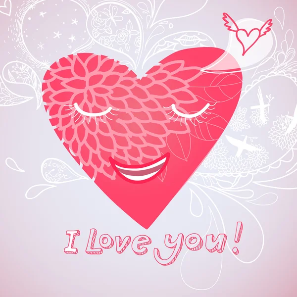 Cartão Feliz Dia dos Namorados com um coração romântico — Vetor de Stock
