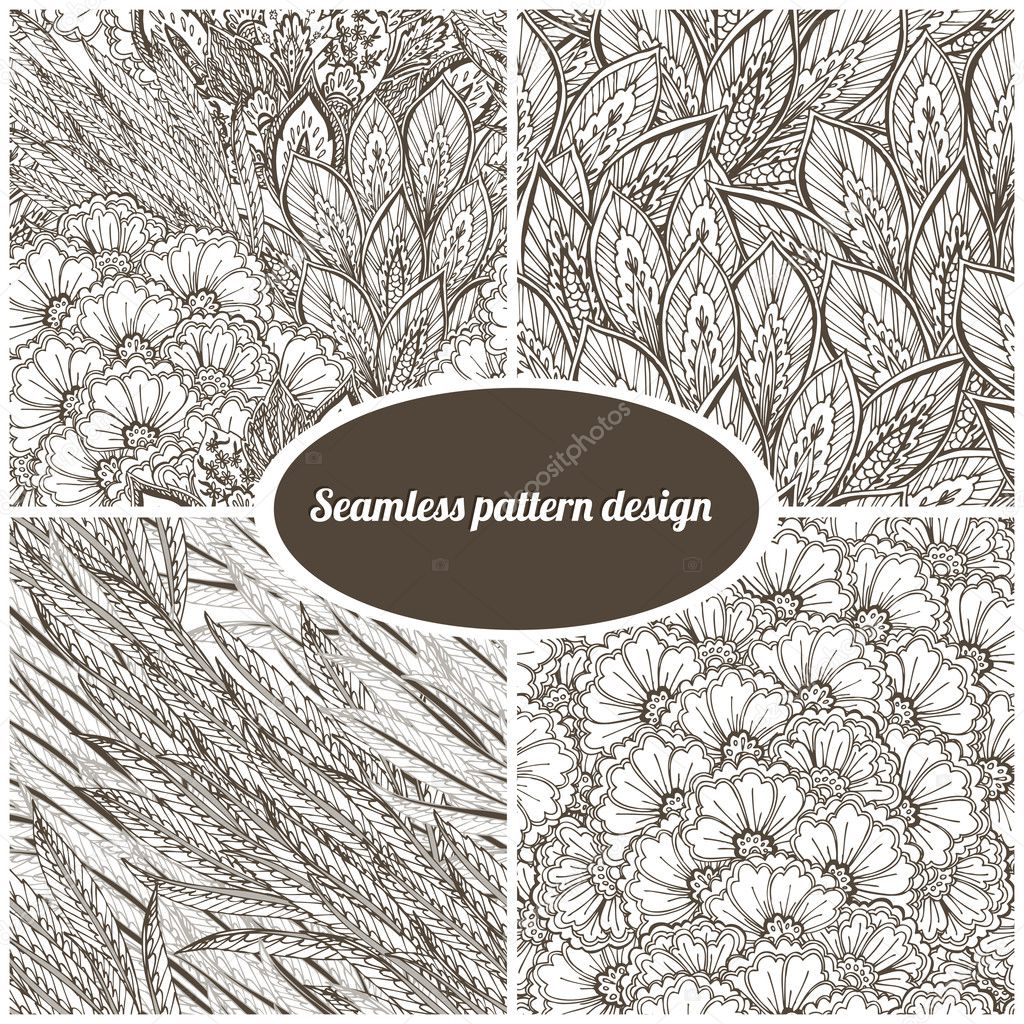 Vector seamless eastern pattern. Set of 4 Patterns