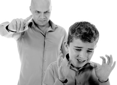 Strict father punishes his son clipart