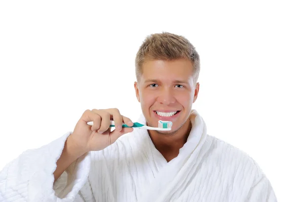 男人在刷牙 — 图库照片