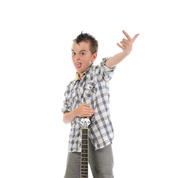 Malý hudebník hraje kytara — Stock fotografie