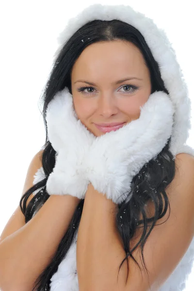 Cheerful woman clothing in warm hat. — Stock Photo, Image