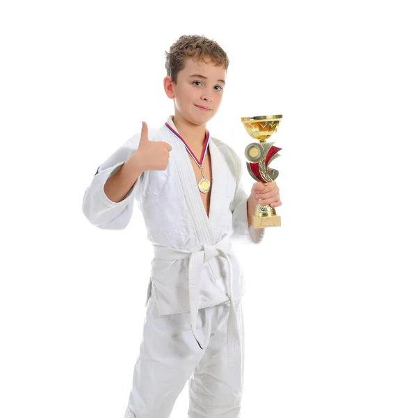 stock image Young boy training karate.