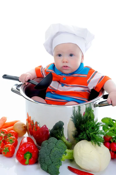 Boy with a pan Royalty Free Stock Images