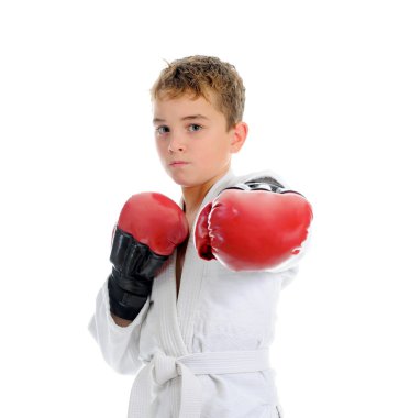 Young boy training karate. clipart