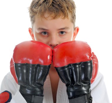 Young boy training karate. clipart