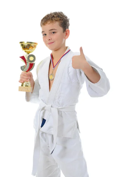 stock image Young boy training karate.