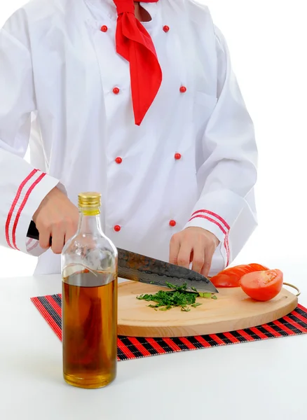 厨师切西红柿 — 图库照片