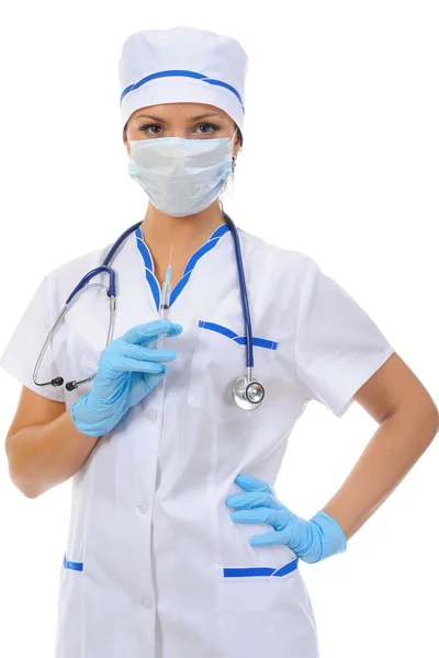 Enfermeira com uma seringa na mão . — Fotografia de Stock
