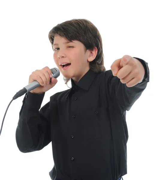 Malý chlapec s mikrofonem — Stock fotografie