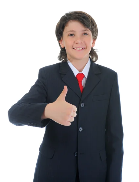 Retrato de um menino empresário em um terno de negócios — Fotografia de Stock