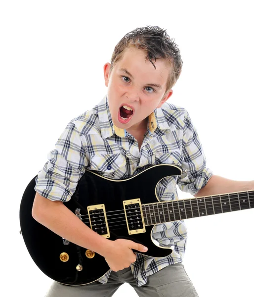 Malý hudebník hraje kytara — Stock fotografie