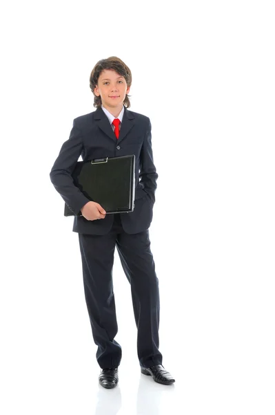 Портрет мальчика-бизнесмена в деловом костюме — стоковое фото
