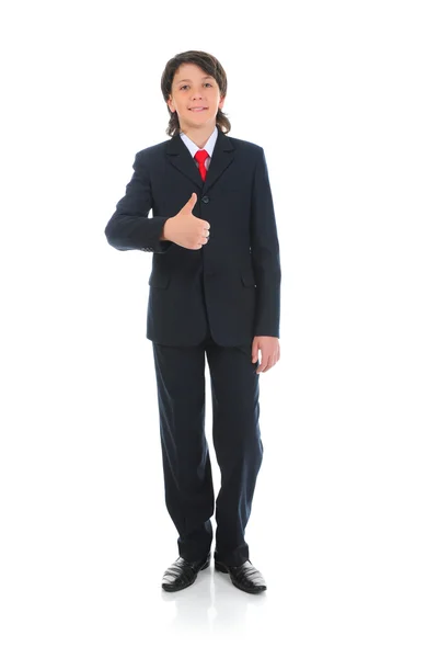 Porträtt av en pojke affärsman i kostym — Stockfoto