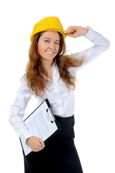 Businesswoman with construction helmet — Stock Photo, Image