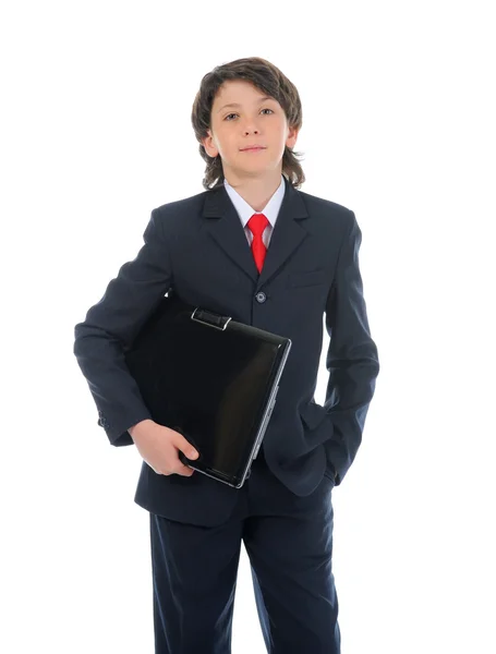 एक व्यापार सूट में एक लड़के व्यापारी का चित्र स्टॉक तस्वीर