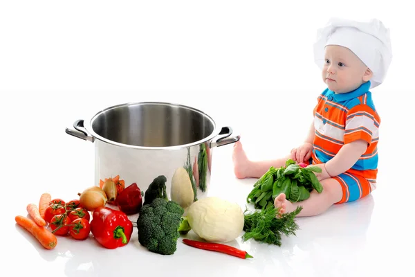 Boy with a pan Royalty Free Stock Images