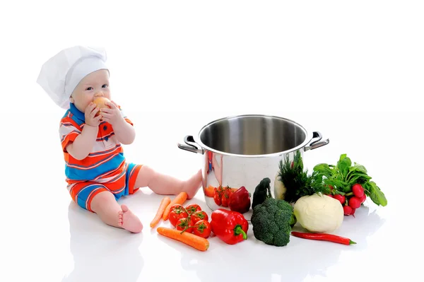 Boy with a pan — Stock Photo, Image