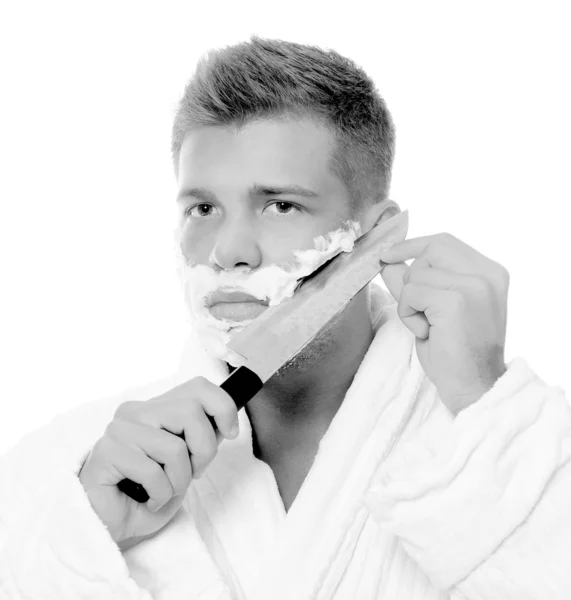 Νεαρός άνδρας ξύρισμα — Φωτογραφία Αρχείου