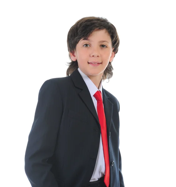 Porträtt av en pojke affärsman i kostym — Stockfoto