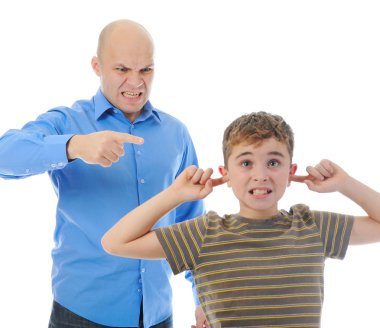 Strict father punishes his son clipart