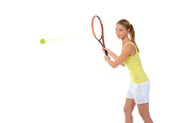 Belle femme avec une raquette de tennis . — Photo