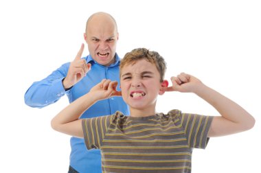 Strict father punishes his son clipart