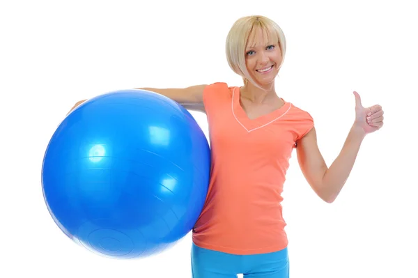 Jonge vrouw met blauwe bal — Stockfoto