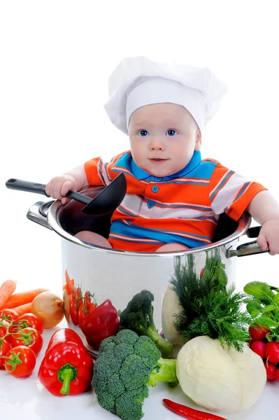 Boy with a pan Stock Photo