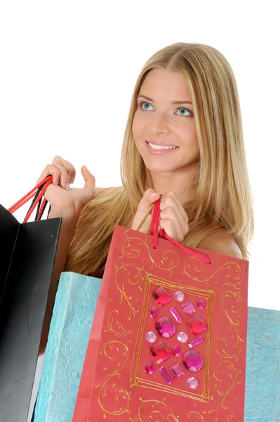 Hermosa chica con bolsas de compras Fotos de stock libres de derechos