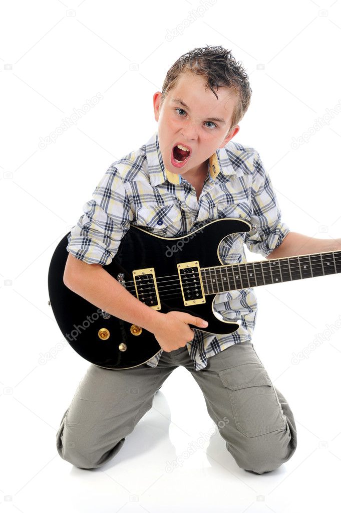 Little musician playing guitar