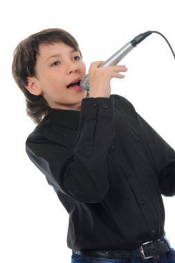 Little boy with microphone clipart