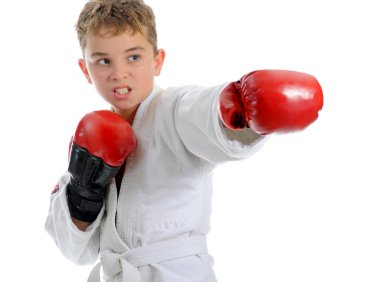 Young boy training karate. clipart