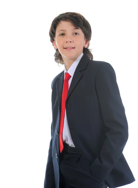 Portrét chlapce podnikatel v obleku — Stock fotografie