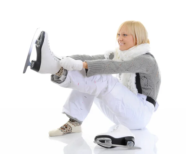 美丽的姑娘穿上溜冰鞋 — 图库照片