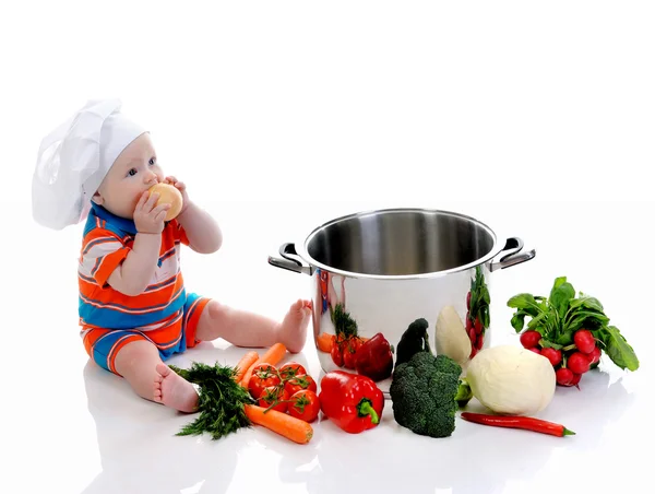 Boy with a pan — Stock Photo, Image