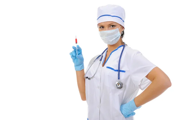 Медсестра з шприцом у руці . — стокове фото