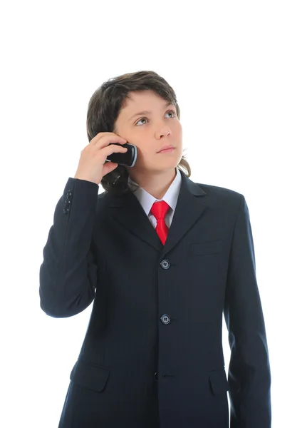 Pojken pratar i telefon. — Stockfoto