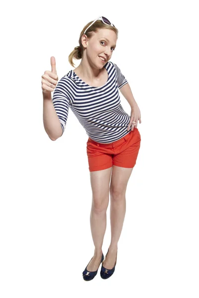 一个年轻女子竖起大拇指的画像 — 图库照片