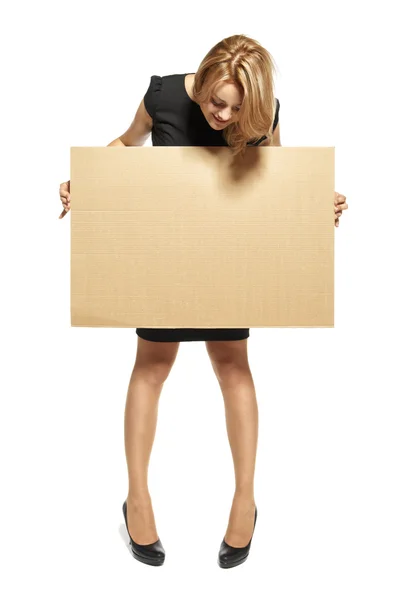 Attractive Woman Holding Up a Blank Sign - Isolated — Stock Photo, Image