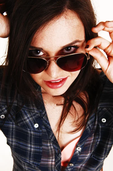 Closeup of girl with sunglasses. — Stock Photo, Image